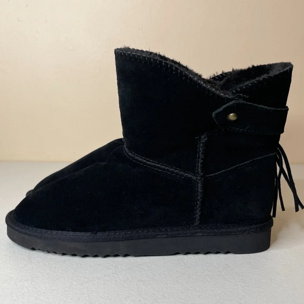 Morgan Taylor Women’s Black Leather Faux Fur Winter Booties Size 7